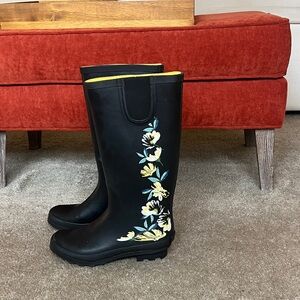 Floral Black Rain Boots